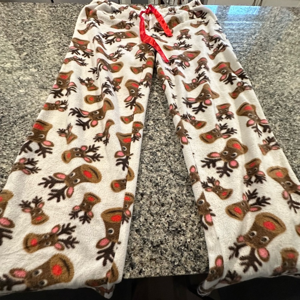 Fuzzy warm REINDEER PJ pants! Body Candy size medium, draw string waist.